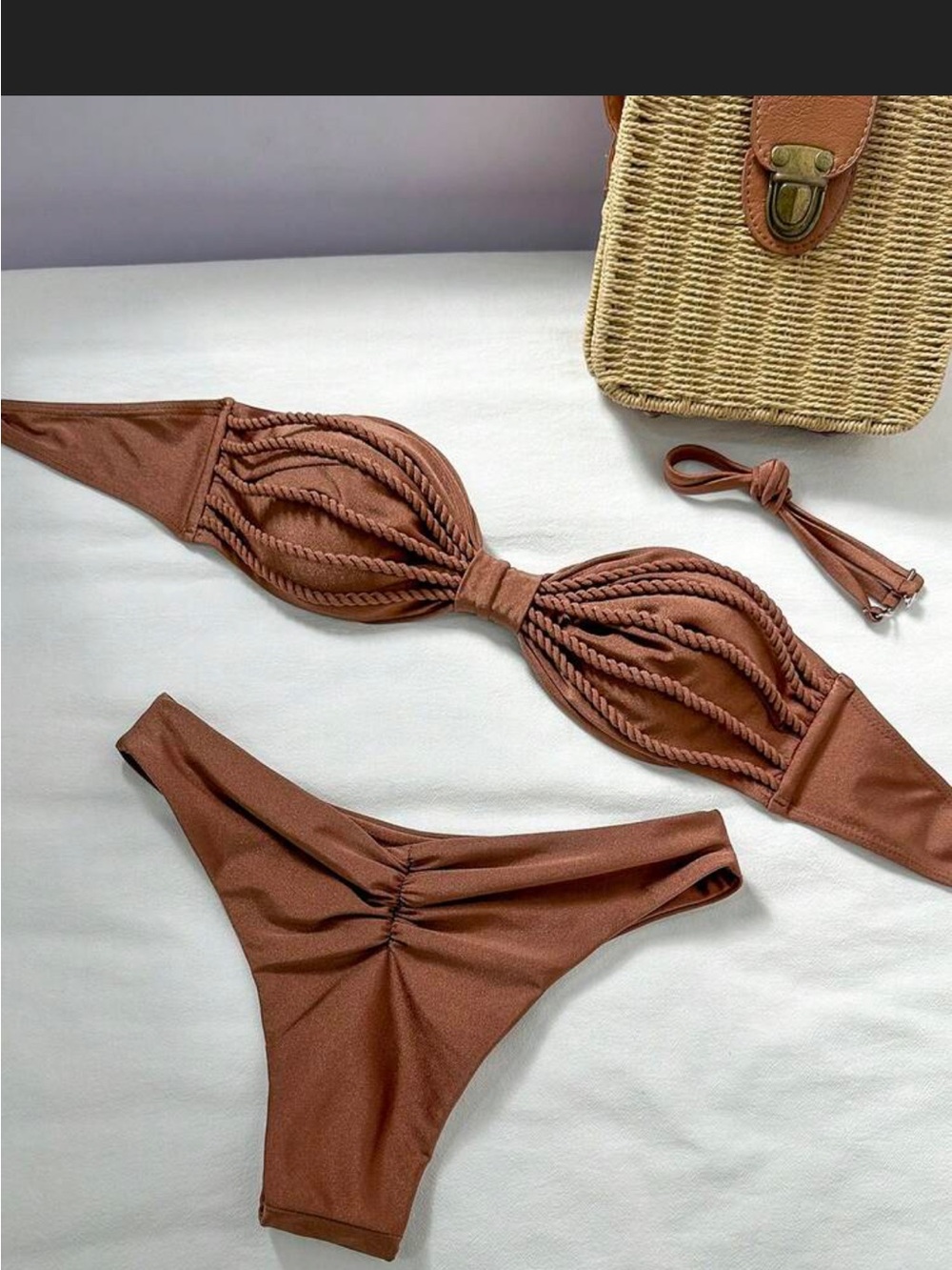 SHEIN Rose Brown Braided Bikini Set